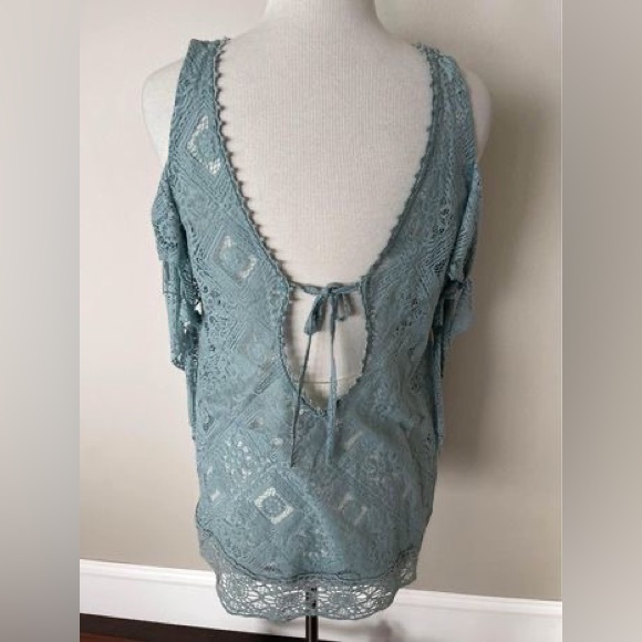 Free People Sage Green/blue Knit Off Shoulder Top - Picture 2 of 5